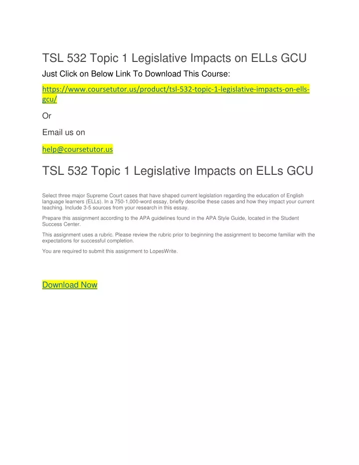 tsl 532 topic 1 legislative impacts on ells gcu