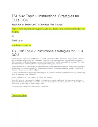 TSL 532 Topic 2 Instructional Strategies for ELLs GCU