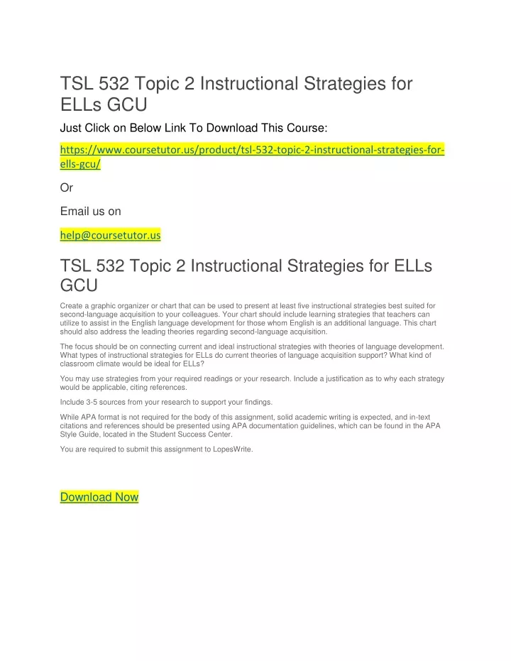 tsl 532 topic 2 instructional strategies for ells