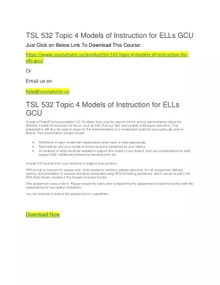 TSL 532 Topic 4 Models of Instruction for ELLs GCU