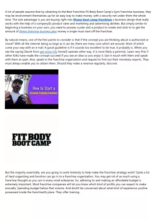 Best Franchise 2019 Fit Body Boot Camp's Gym Franchise