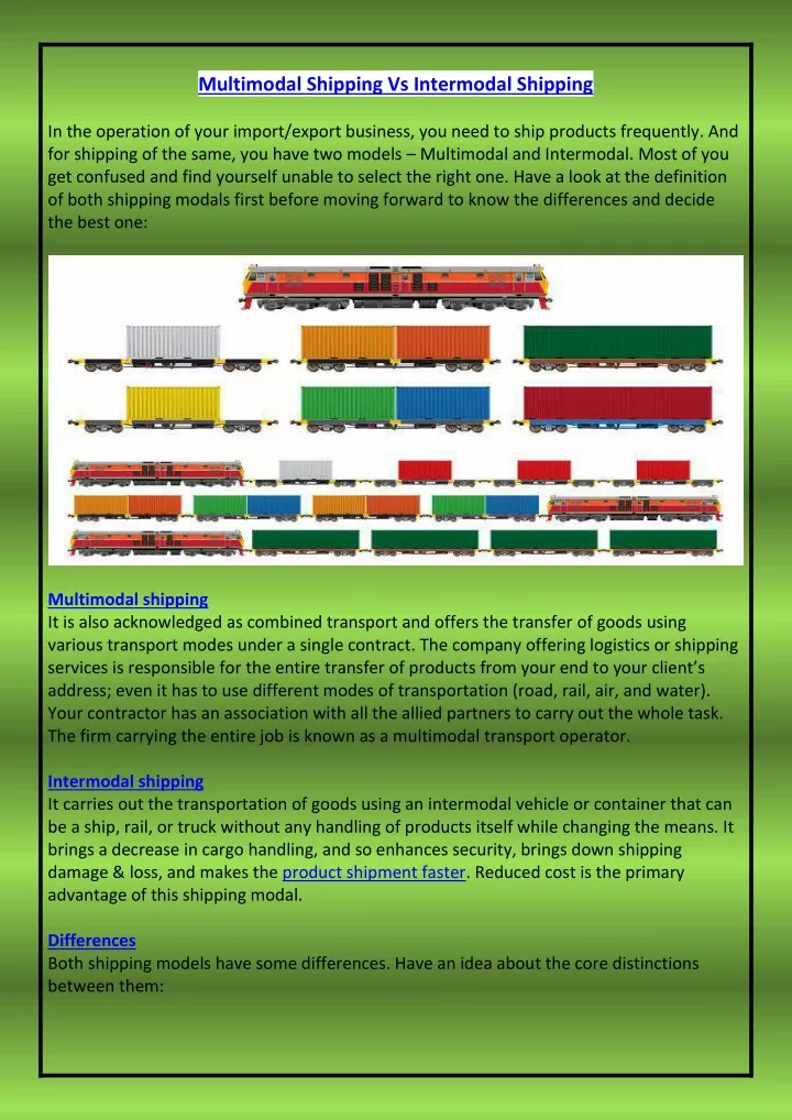 multimodal shipping vs intermodal shipping