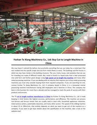Foshan Te Xiang Machinery Co., Ltd: Buy Cut to Length Machine in China