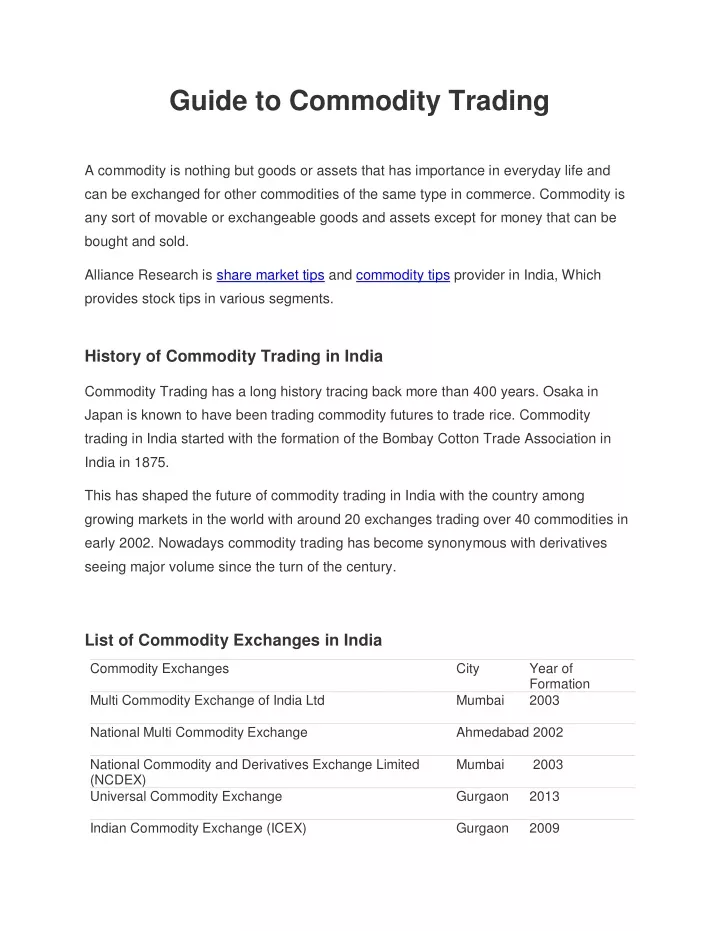 guide to commodity trading