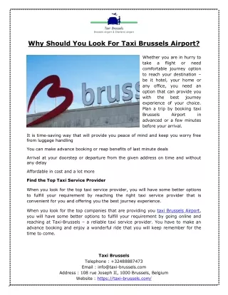 Why Should You Look For Taxi Brussels Airport?
