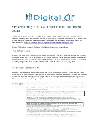 Digital Elf SMART Solution | 5 Essential things to follow in order to build Your Brand Online