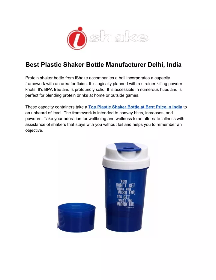 best plastic shaker bottle manufacturer delhi