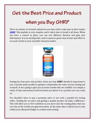 Get the Best Price and Product when you Buy GHRP
