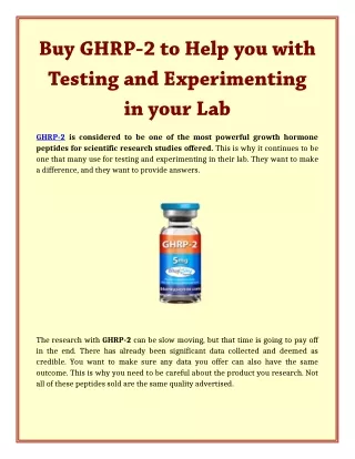 Buy GHRP-2 to Help you with Testing and Experimenting in your Lab