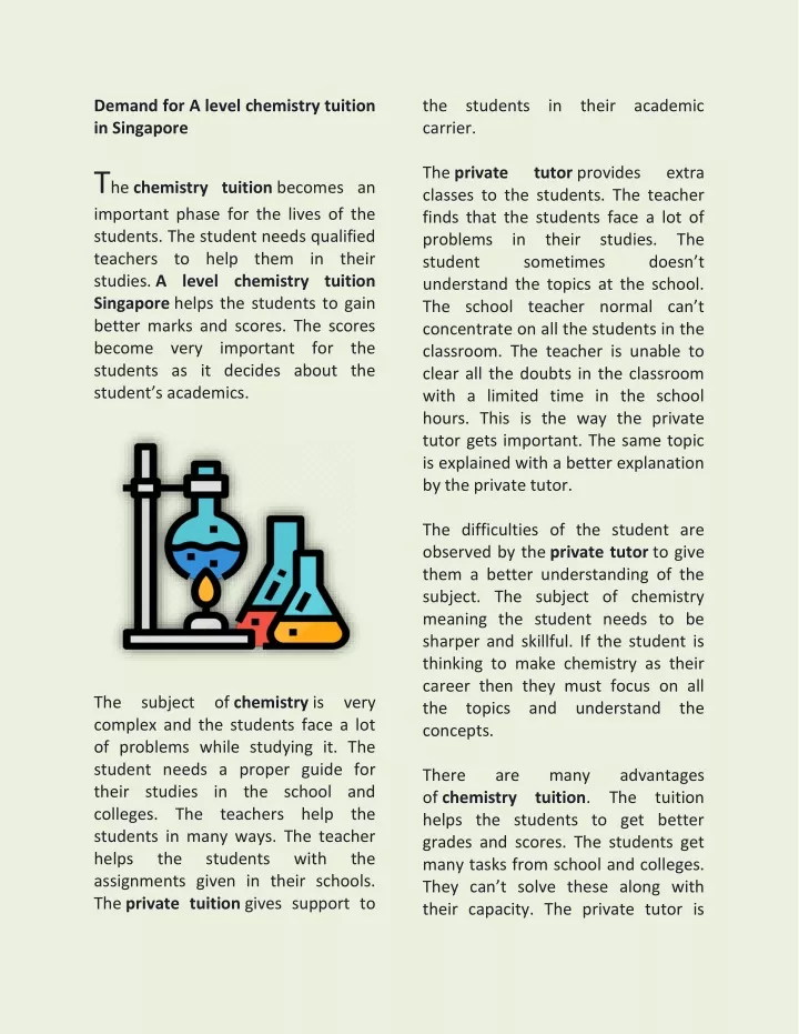 demand for a level chemistry tuition in singapore