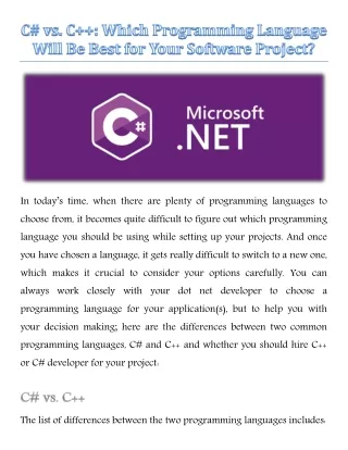 C# vs. C  : Which Programming Language Will Be Best for Your Software Project?