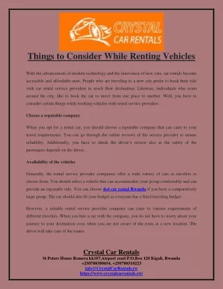 Things to Consider While Renting Vehicles