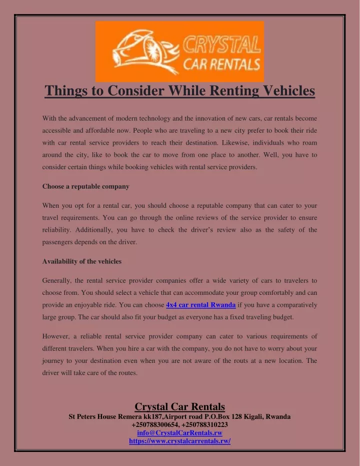 things to consider while renting vehicles
