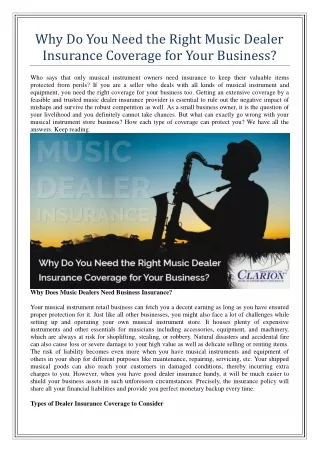 Why Do You Need the Right Music Dealer Insurance Coverage for Your Business?