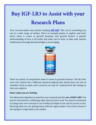 Buy IGF-LR3 to Assist with your Research Plans