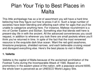 Plan Your Trip to Best Places in Malta