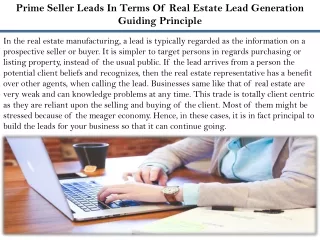 Prime Seller Leads In Terms Of Real Estate Lead Generation Guiding Principle