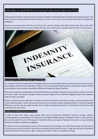 3 Mistakes to Avoid While Purchasing Professional Indemnity Policy