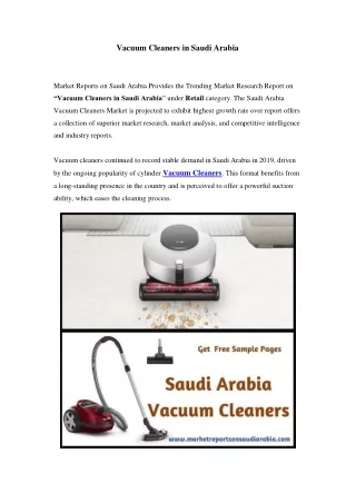 Saudi Arabia Vacuum Cleaners Market: Industry Trends, Opportunity and Forecast Till 2024