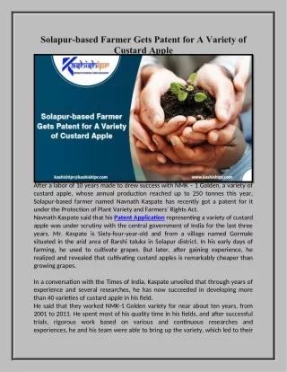 solapur based farmer gets patent for a variety