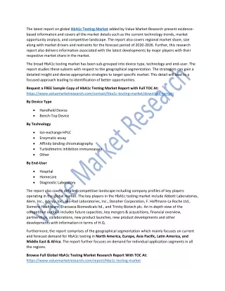 HbA1c Testing Market Report 2019-2026 | Latest Trend, Growth & Forecast