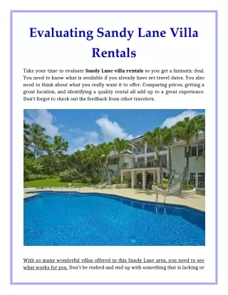 Evaluating Sandy Lane Villa Rentals