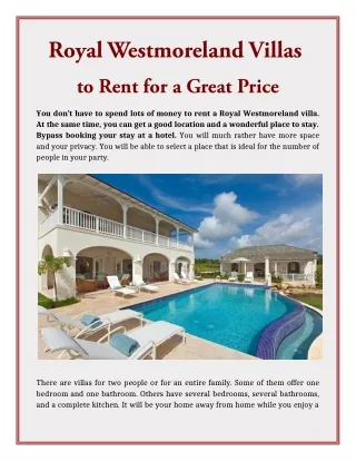 Royal Westmoreland Villas to Rent for a Great Price