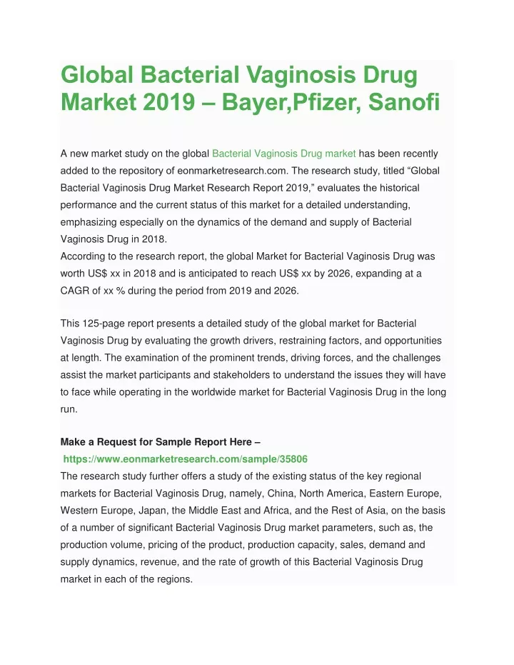 global bacterial vaginosis drug market 2019 bayer