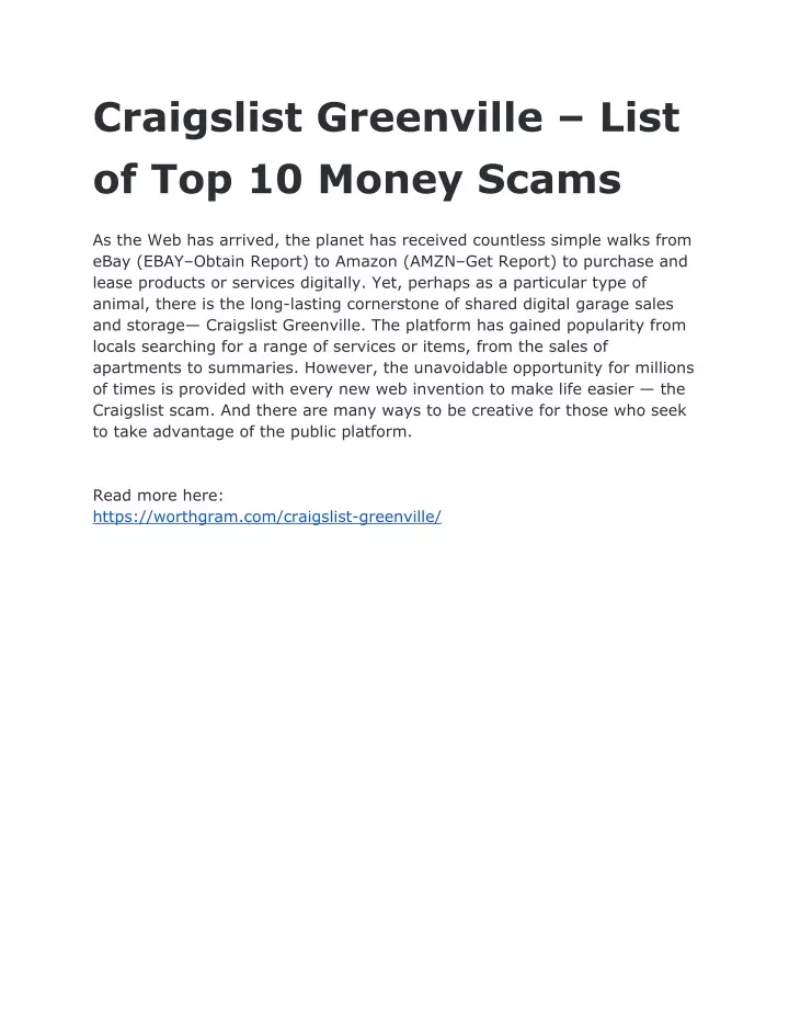 craigslist greenville list of top 10 money scams