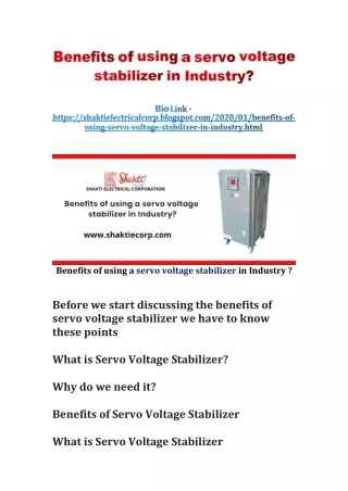 Benefits of using a Servo Voltage Stabilizer in Industry?