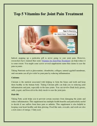 Top 5 Vitamins for Joint Pain Treatment