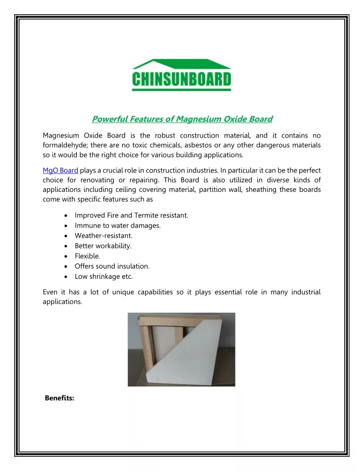 powerful features of magnesium oxide board