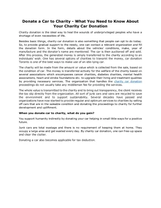 Donate a Car to Charity - What You Need to Know About Your Charity Car Donation