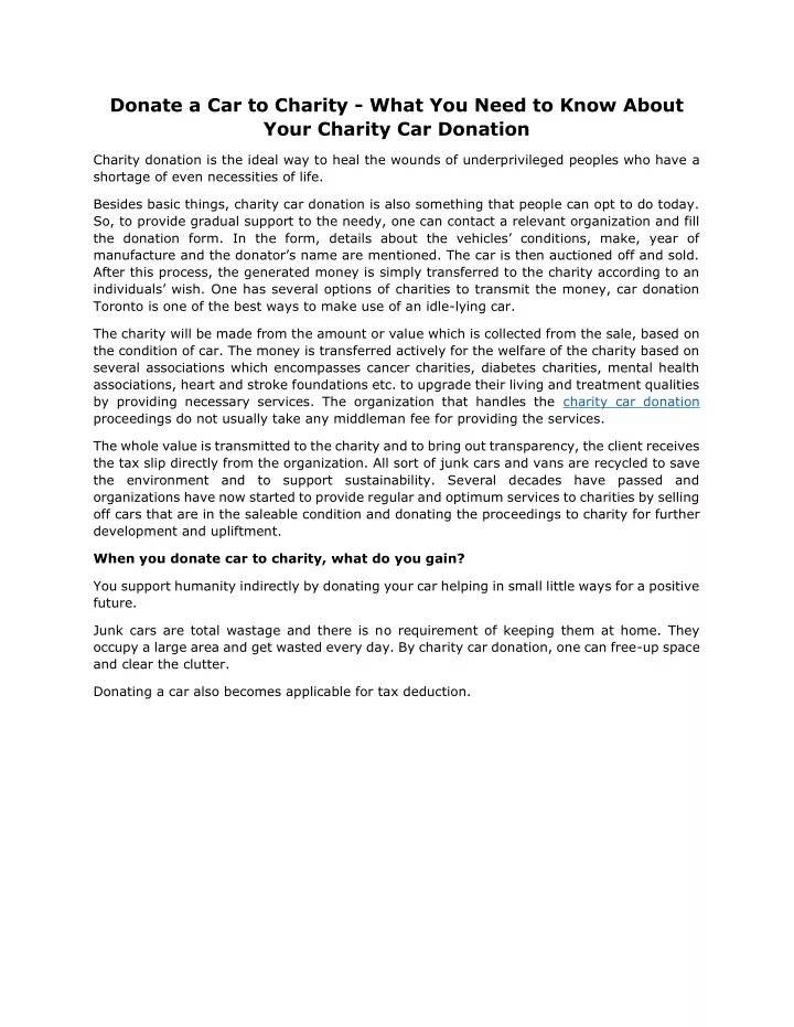 donate a car to charity what you need to know
