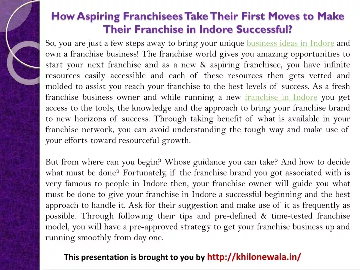 how aspiring franchisees take their first moves to make their franchise in indore successful