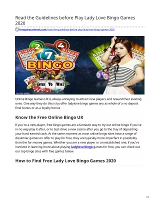 read the guidelines before play lady love bingo