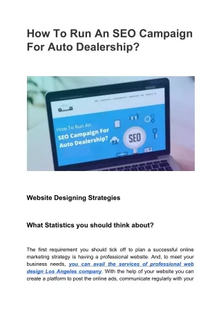 How To Run An SEO Campaign For Auto Dealership?
