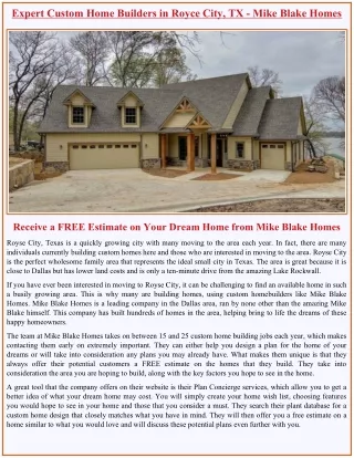 Expert Custom Home Builders in Royce City, TX - Mike Blake Homes