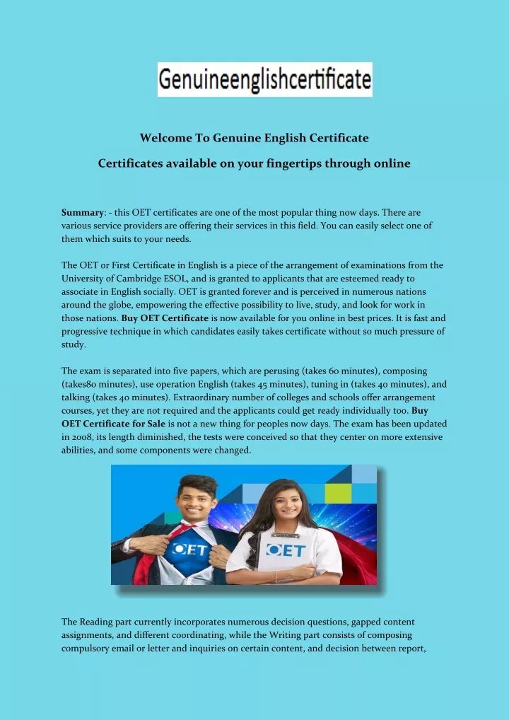 welcome to genuine english certificate