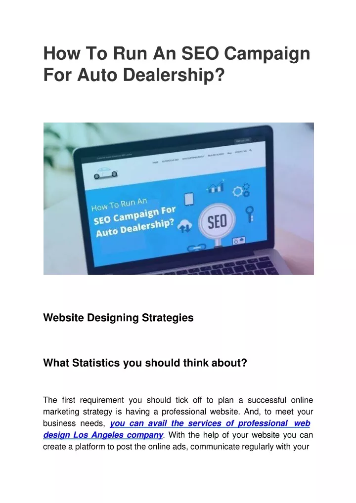 how to run an seo campaign for auto dealership