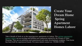 Create Your Dream Home At The Springs Apartments Homes Lahore
