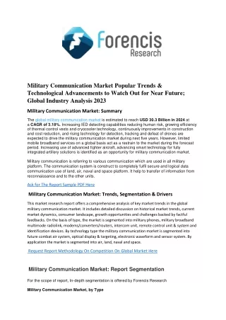 Military Communication Market New Market Research Report Announced; Global Industry Analysis 2019 - 2024