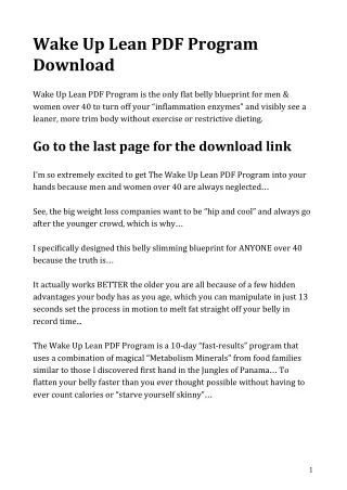 Wake Up Lean PDF Program Download