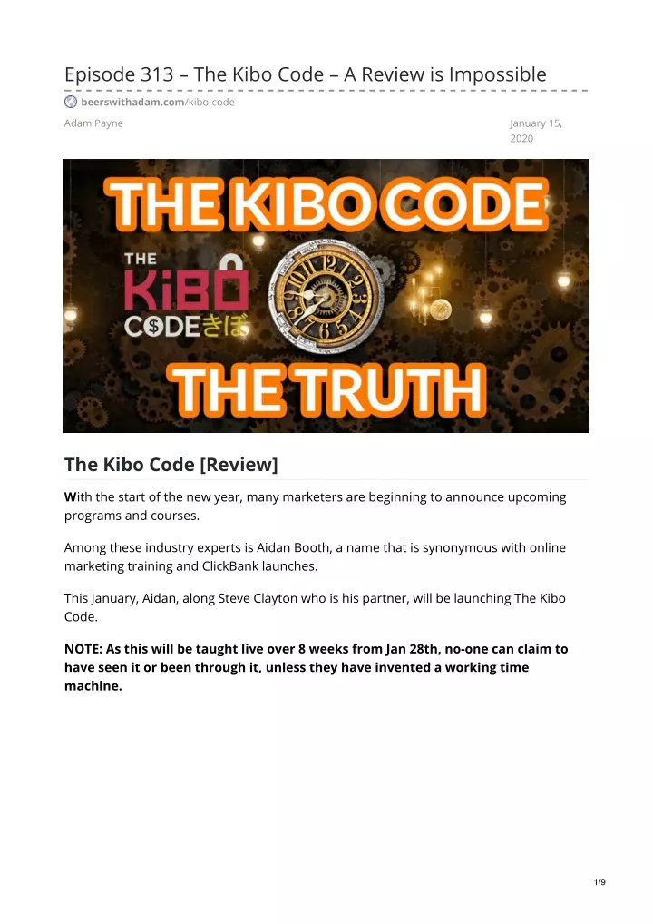 episode 313 the kibo code a review is impossible