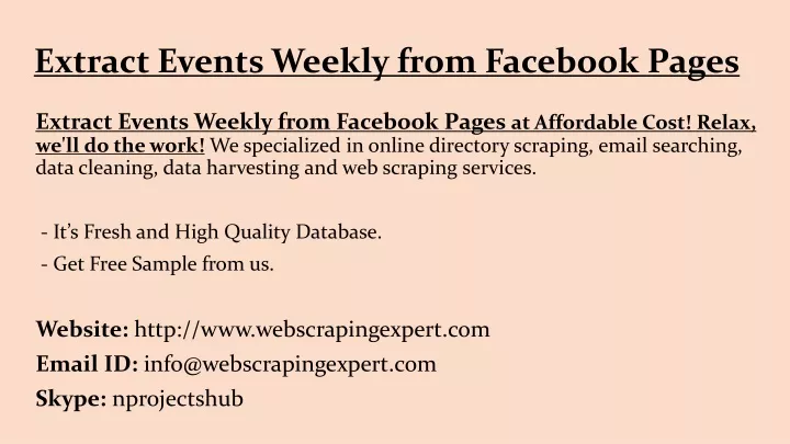 extract events weekly from facebook pages
