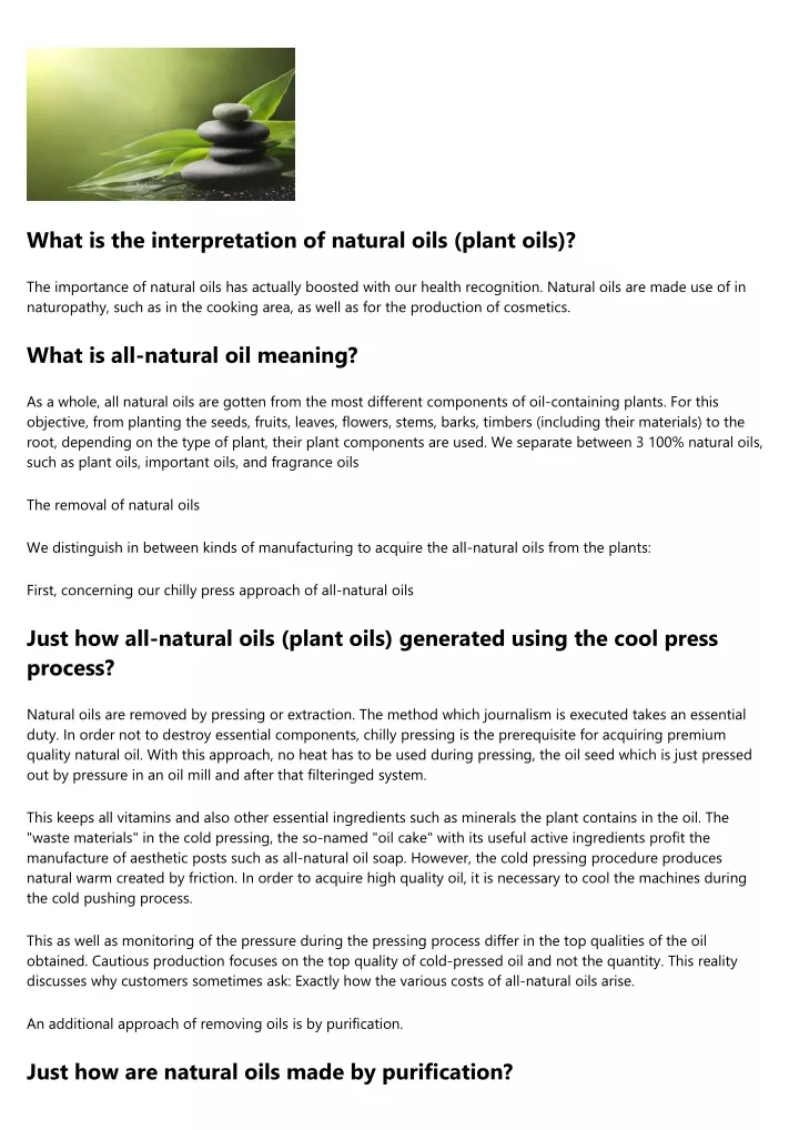 what is the interpretation of natural oils plant