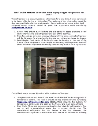 What crucial features to look for while buying Gagger refrigerators for sale?