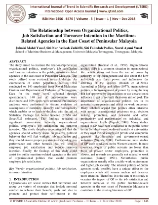 The Relationship between Organizational Politics, Job Satisfaction and Turnover Intention in the Maritime Related Agenci