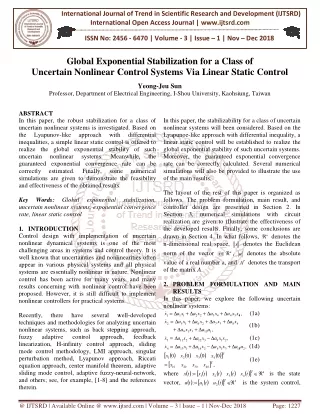 Global Exponential Stabilization for a Class of Uncertain Nonlinear Control Systems Via Linear Static Control