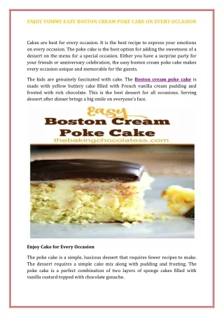 Enjoy Yummy Easy Boston Cream Poke Cake on Every Occasion